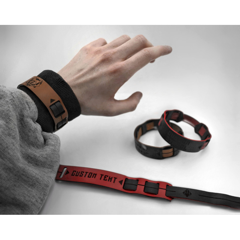 Set of Custom Leather Wristbands, Geniune Leather own text, custom symbols