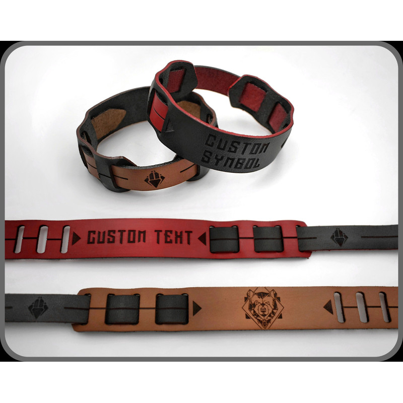 Set of Custom Leather Wristbands, Geniune Leather own text, custom symbols