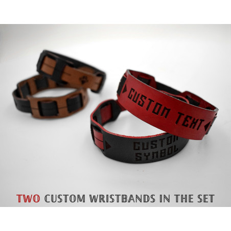 Set of Custom Leather Wristbands, Geniune Leather own text, custom symbols
